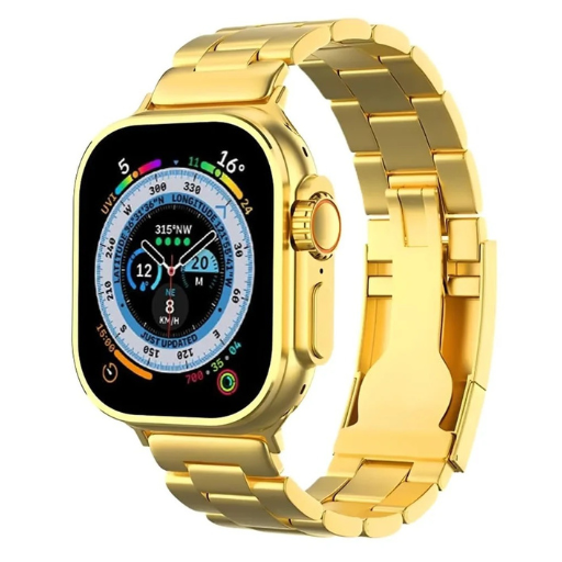 Premium Gold Finish Bluetooth Calling Smartwatch,HD Display Gold Smartwatch with Health Tracking & Metal StrapAction