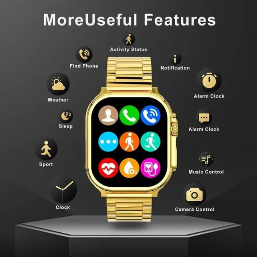 Premium Gold Finish Bluetooth Calling Smartwatch,HD Display Gold Smartwatch with Health Tracking & Metal StrapAction